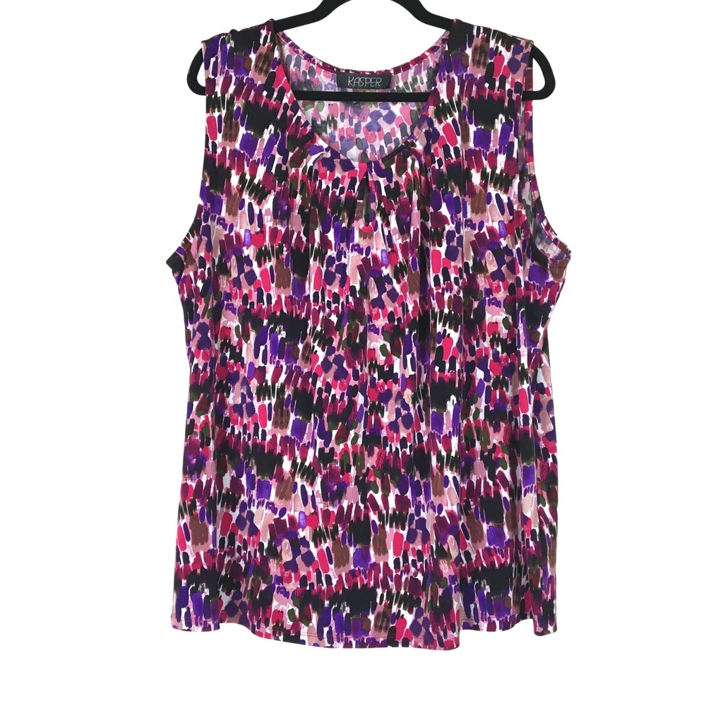 Kasper Abstract Brushstroke Keyhole Shell Top 3X Purple Pink
